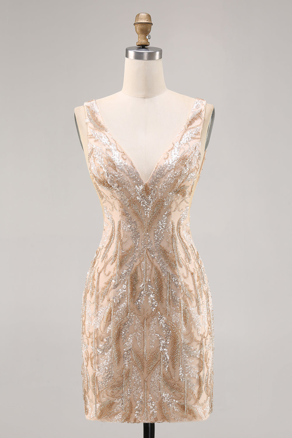 Sparkly Champagne Bodycon Sequins Mini Cocktail Dress