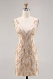 Sparkly Champagne Bodycon Sequins Mini Cocktail Dress
