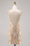 Sparkly Champagne Bodycon Sequins Mini Cocktail Dress