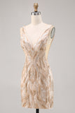 Sparkly Champagne Bodycon Sequins Mini Cocktail Dress