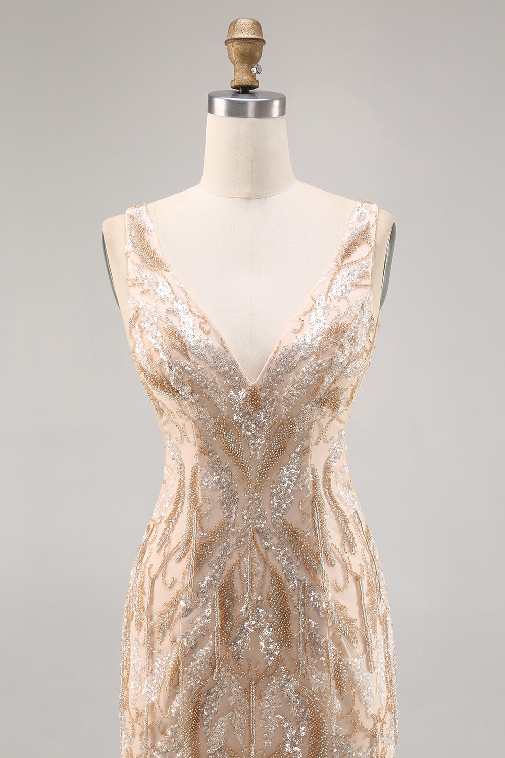 Sparkly Champagne Bodycon Sequins Mini Cocktail Dress