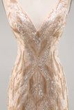 Sparkly Champagne Bodycon Sequins Mini Cocktail Dress