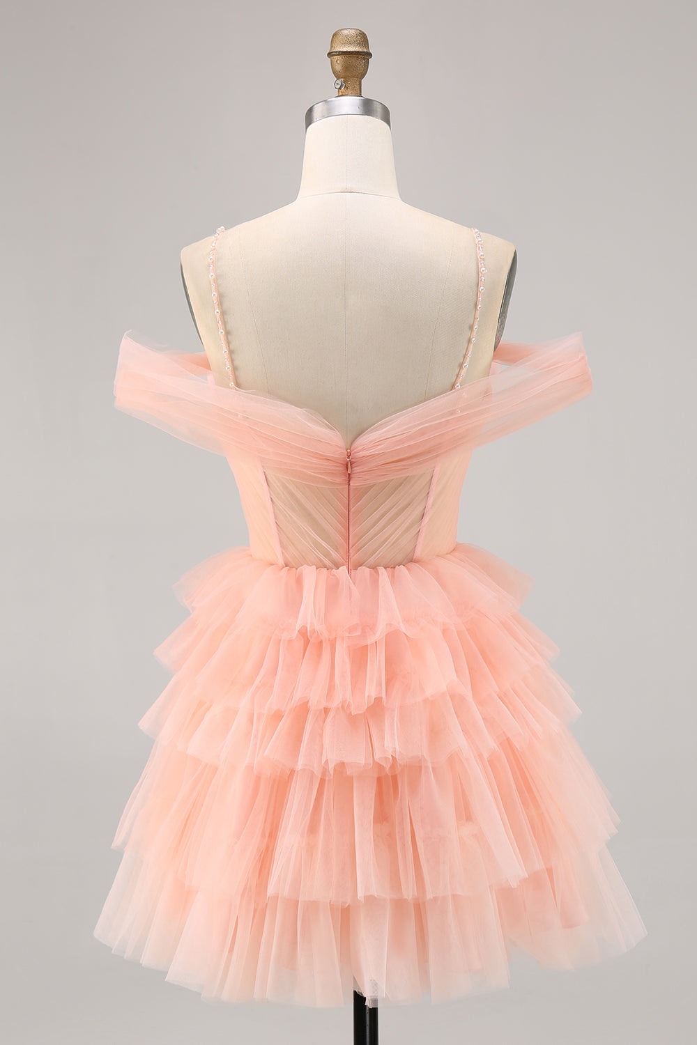 Blush Tiered A Line Corset Tulle Floral Short Cocktail Dress