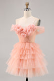 Blush Tiered A Line Corset Tulle Floral Short Cocktail Dress