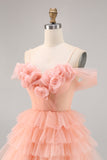 Blush Tiered A Line Corset Tulle Floral Short Cocktail Dress