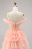 Blush Tiered A Line Corset Tulle Floral Short Cocktail Dress