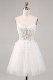 White A Line Short Tulle Graduation Dress with Appliques