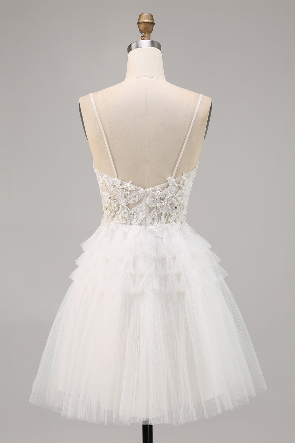 White A Line Short Tulle Graduation Dress with Appliques