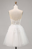 White A Line Short Tulle Graduation Dress with Appliques