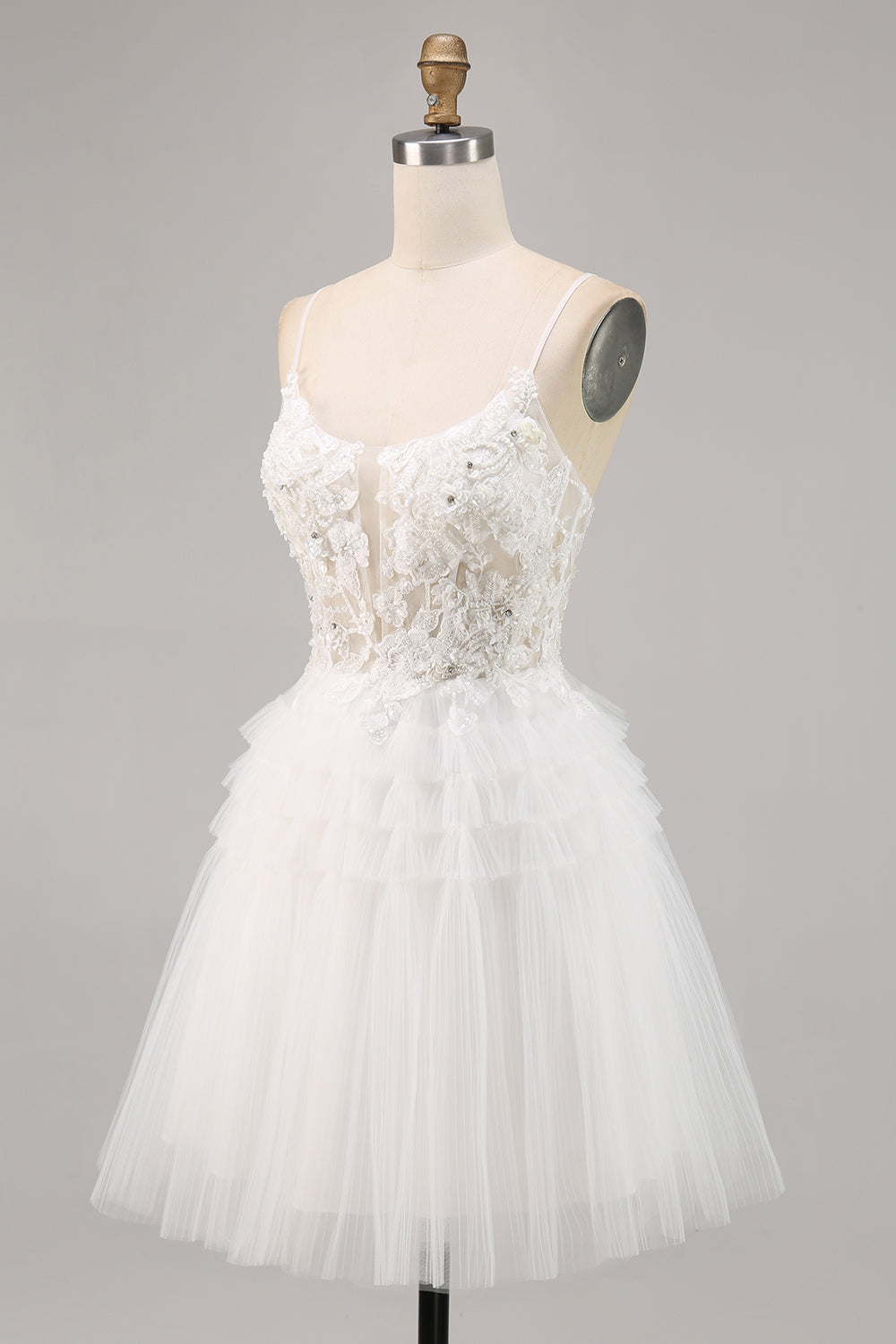 White A Line Short Tulle Graduation Dress with Appliques