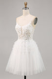 White A Line Short Tulle Graduation Dress with Appliques