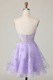 Sparkly Purple A Line Tulle Short Cocktail Dress with Appliques