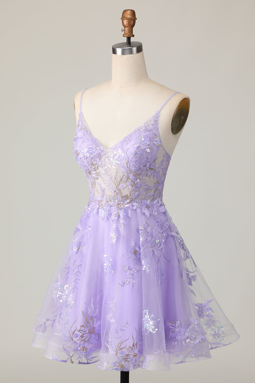 Sparkly Purple A Line Tulle Short Cocktail Dress with Appliques