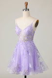 Sparkly Purple A Line Tulle Short Cocktail Dress with Appliques