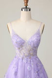 Sparkly Purple A Line Tulle Short Cocktail Dress with Appliques