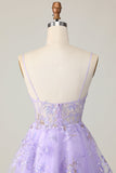 Sparkly Purple A Line Tulle Short Cocktail Dress with Appliques
