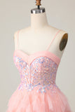 Sparkly Pink Corset Sequin A Line Short Cocktail Dress