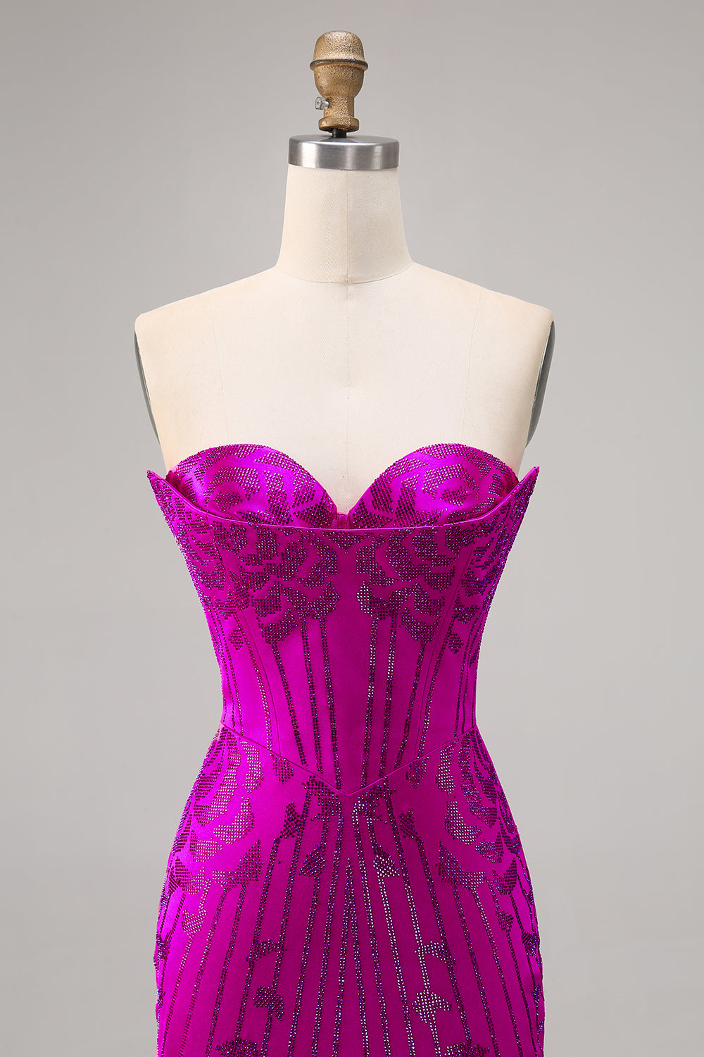 Sparkly Strapless Fuchsia Bodycon Beaded Short Cocktail Dress