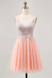 Blush A Line Sequins Appliqued Short Homecoming Dress