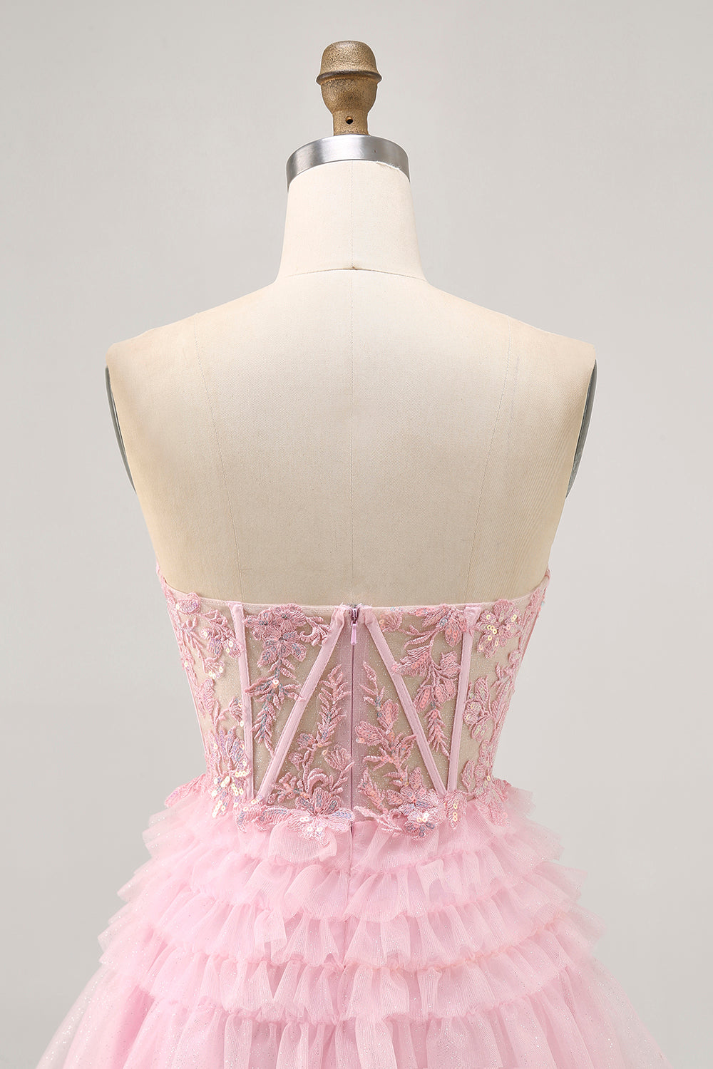 Strapless Pink A Line Corset Homecoming Dress with Appliques