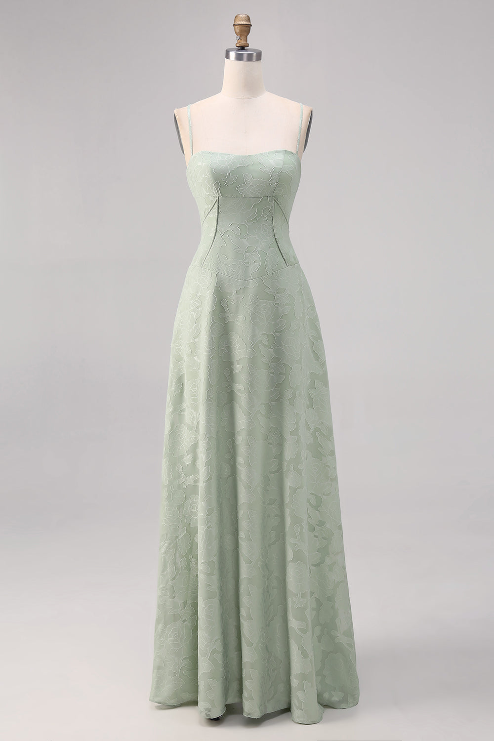 Sage Green Lace Corset A Line Long Bridesmaid Dress