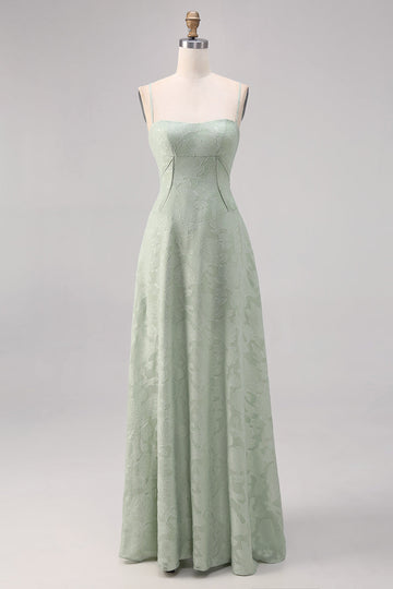 Sage Green Lace Corset A Line Long Bridesmaid Dress