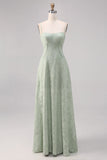 Sage Green Lace Corset A Line Long Bridesmaid Dress