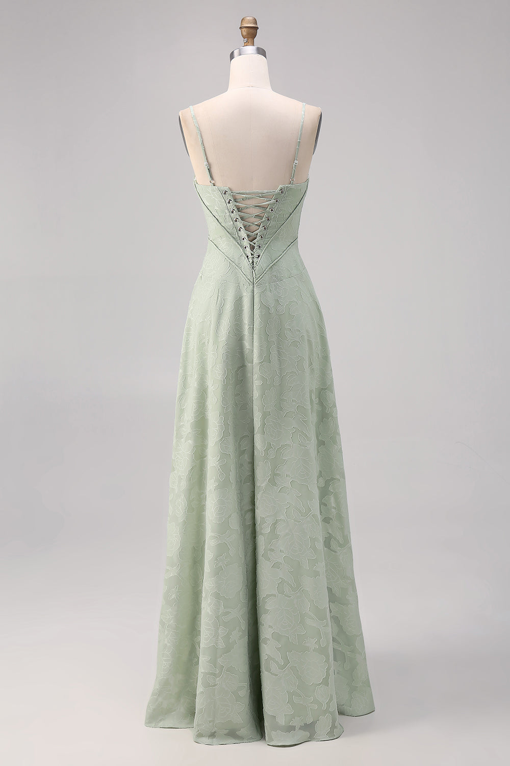 Sage Green Lace Corset A Line Long Bridesmaid Dress