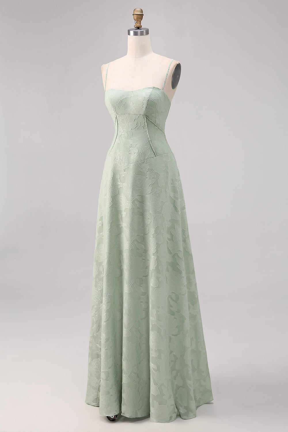 Sage Green Lace Corset A Line Long Bridesmaid Dress