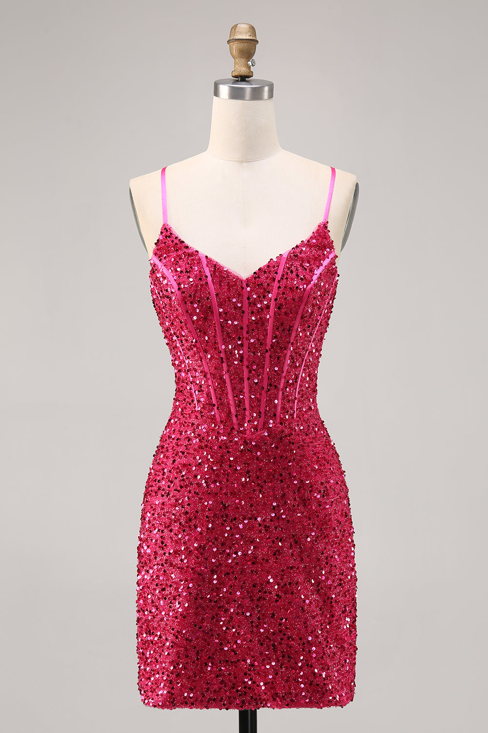 Sparkly Fuchsia Bodycon Corset Short Cocktail Dress