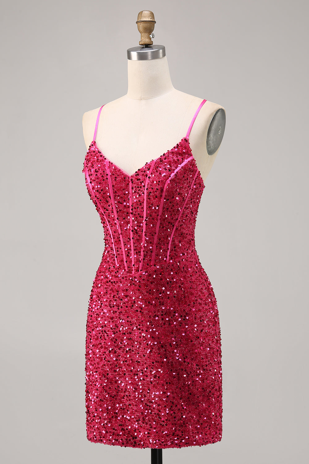 Sparkly Fuchsia Bodycon Corset Short Cocktail Dress