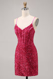 Sparkly Fuchsia Bodycon Corset Short Cocktail Dress