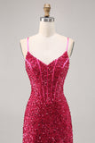 Sparkly Fuchsia Bodycon Corset Short Cocktail Dress