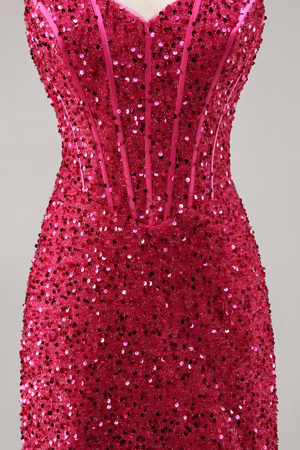 Sparkly Fuchsia Bodycon Corset Short Cocktail Dress