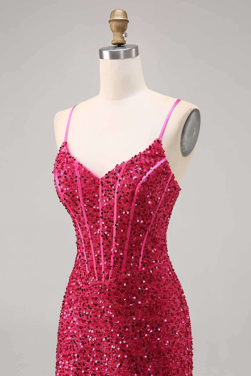 Sparkly Fuchsia Bodycon Corset Short Cocktail Dress