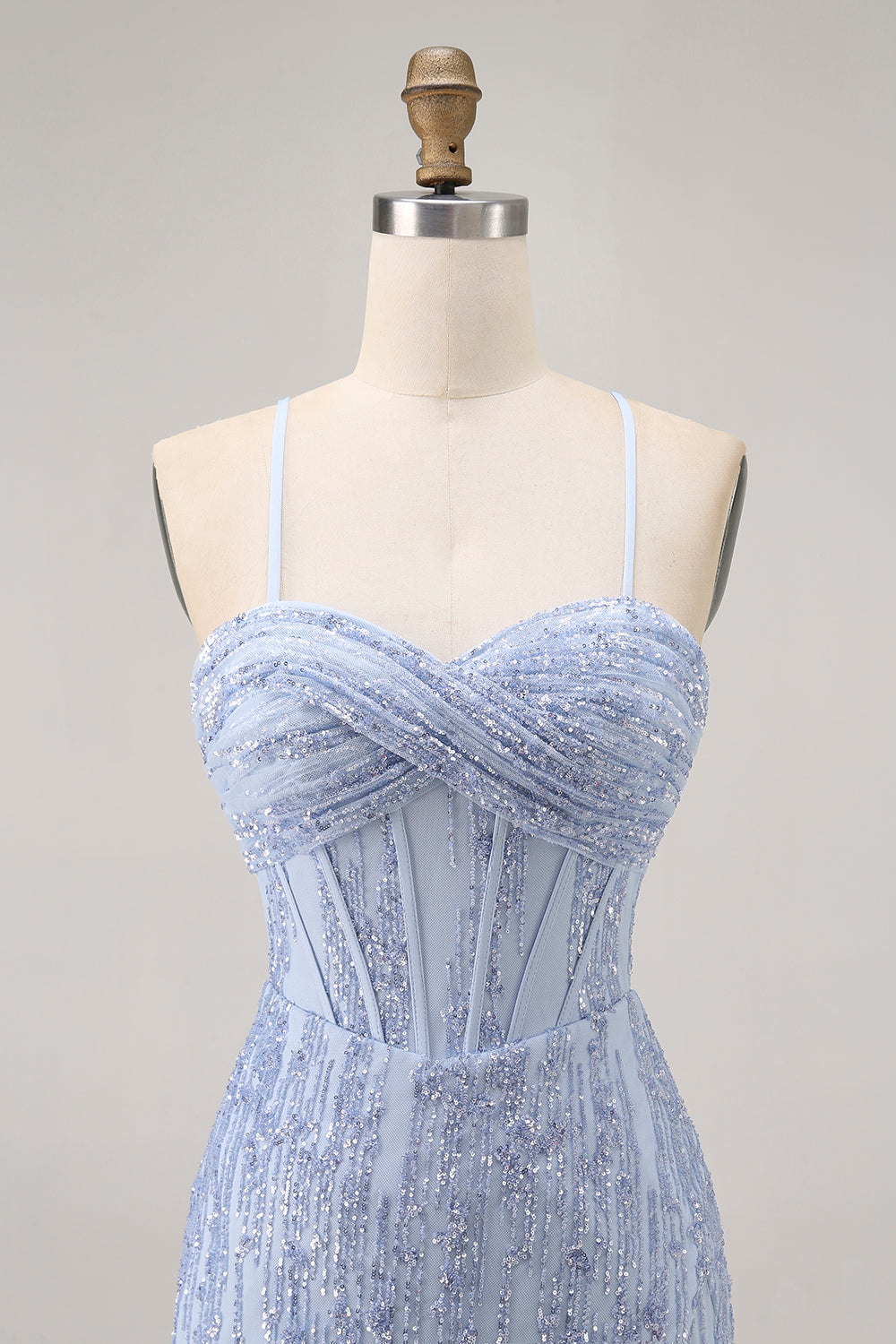 Sparkly Sequins Corset Grey Blue Bodycon Short Homecoming Dress