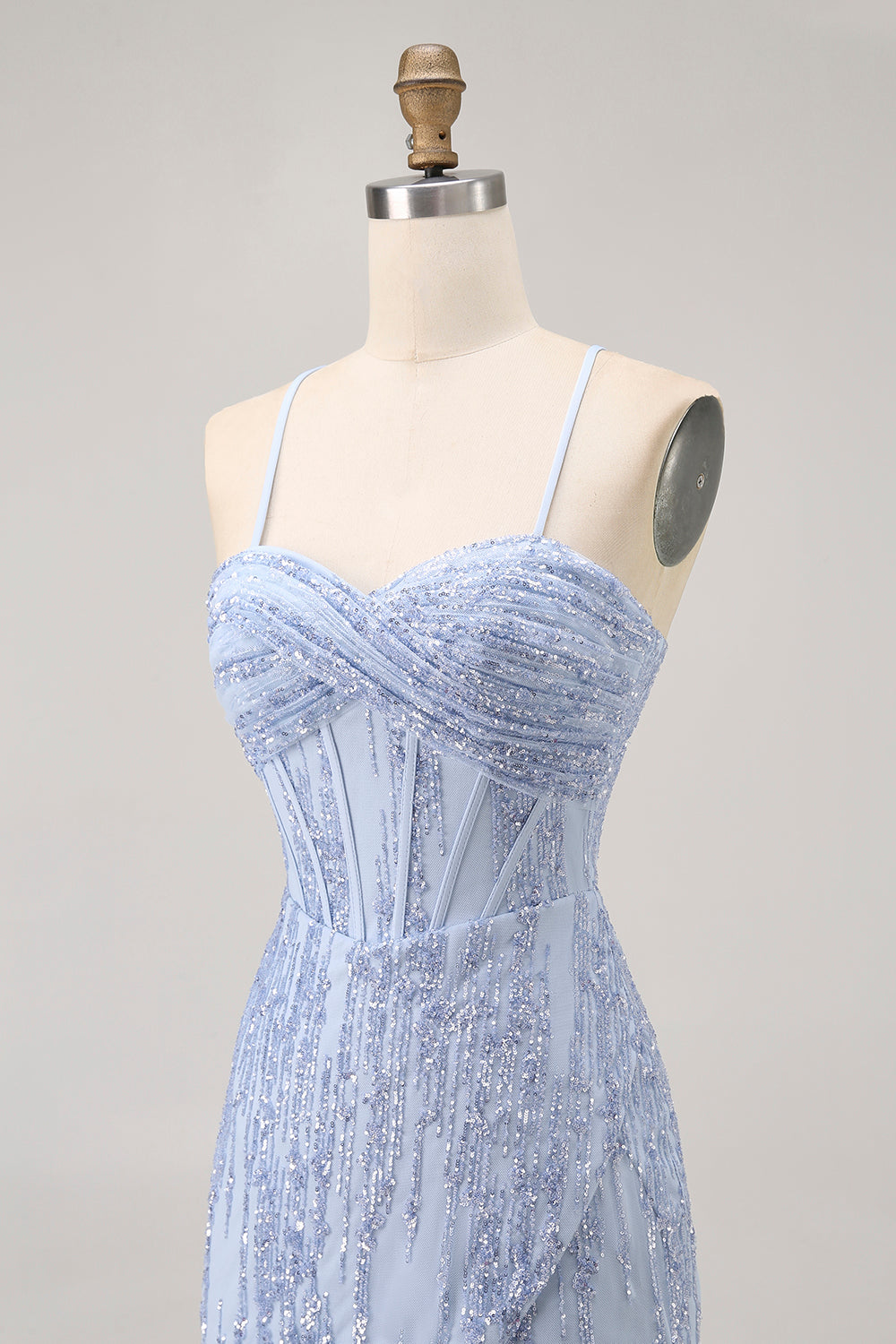 Sparkly Sequins Corset Grey Blue Bodycon Short Homecoming Dress