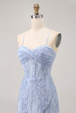 Sparkly Sequins Corset Grey Blue Bodycon Short Homecoming Dress
