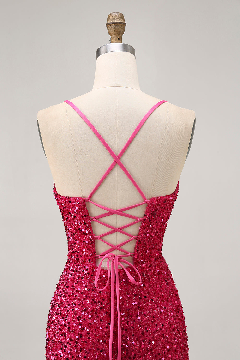 Sparkly Sequins Fuchsia Spaghetti Straps Short Tight Homecoming Dress