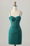 Dark Green Corset Tight Short Satin Homecoming Dress