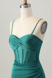 Dark Green Corset Tight Short Satin Homecoming Dress