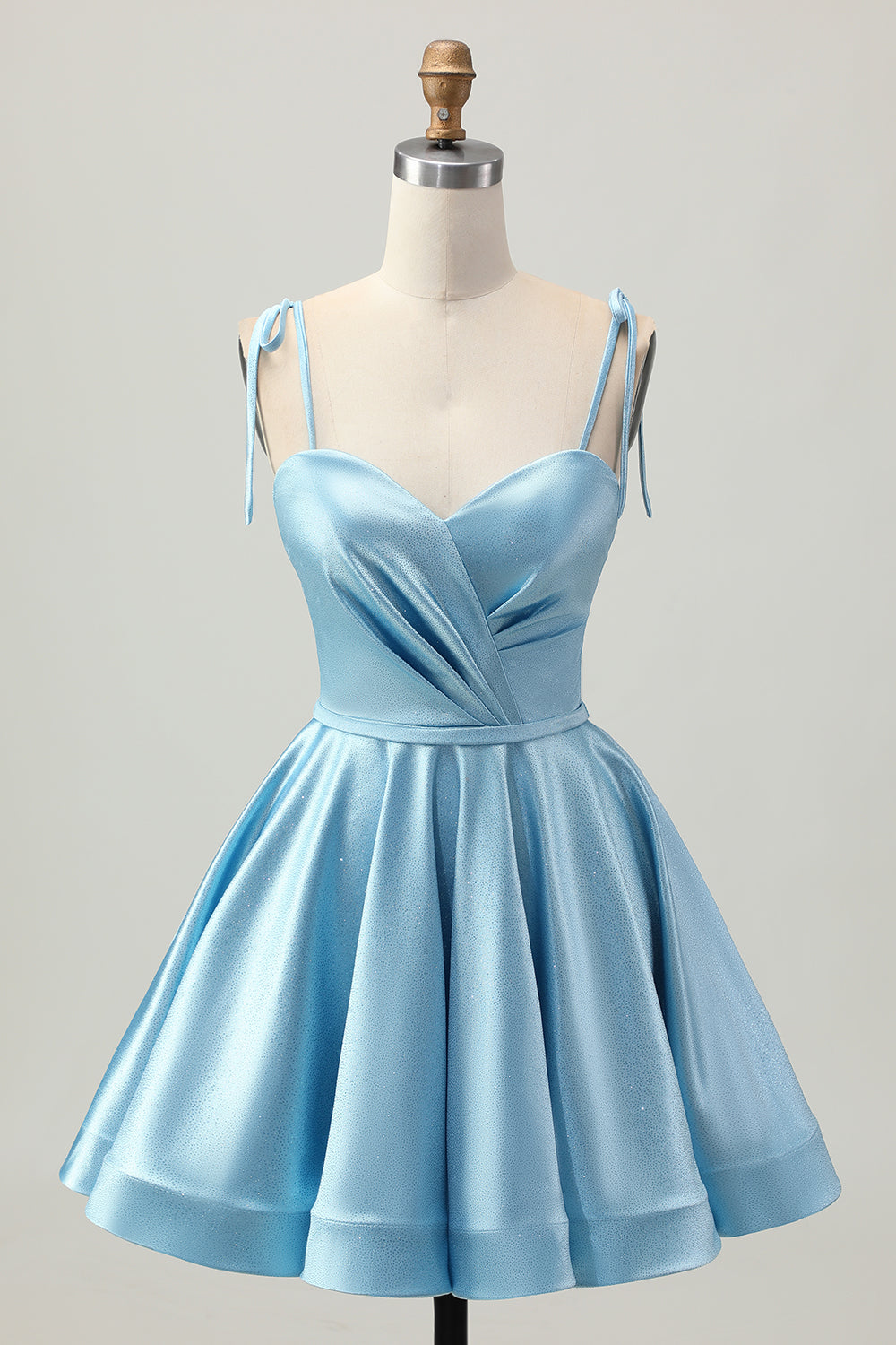 Blue Satin A Line Short Spaghetti Straps Homecoming Dress
