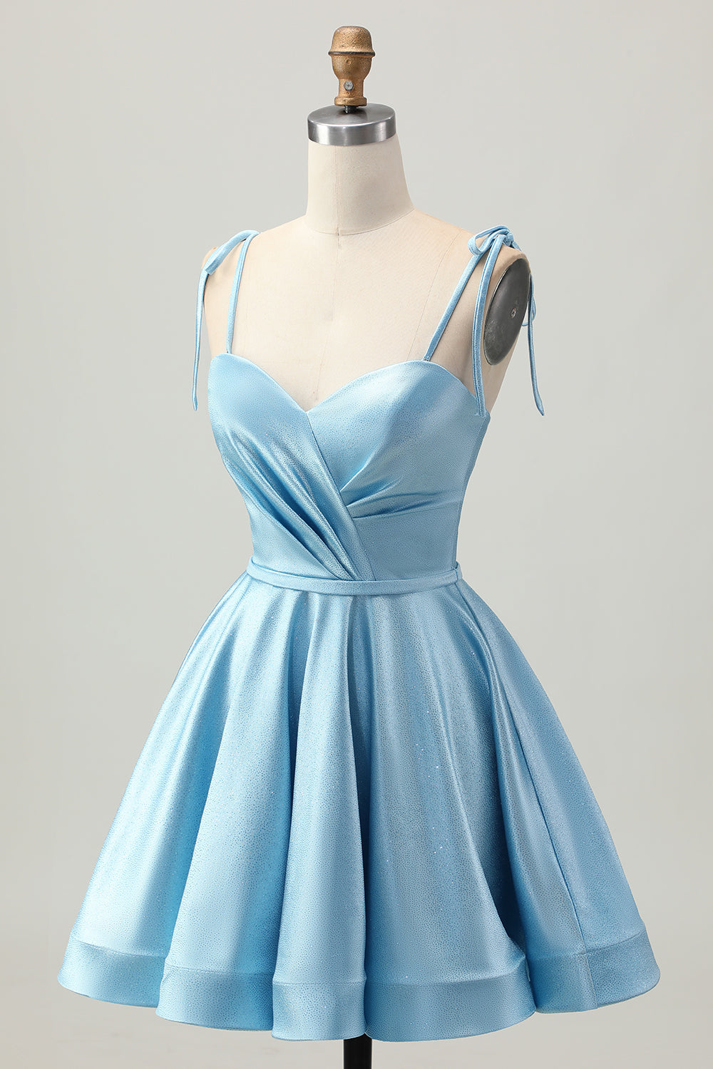 Blue Satin A Line Short Spaghetti Straps Homecoming Dress