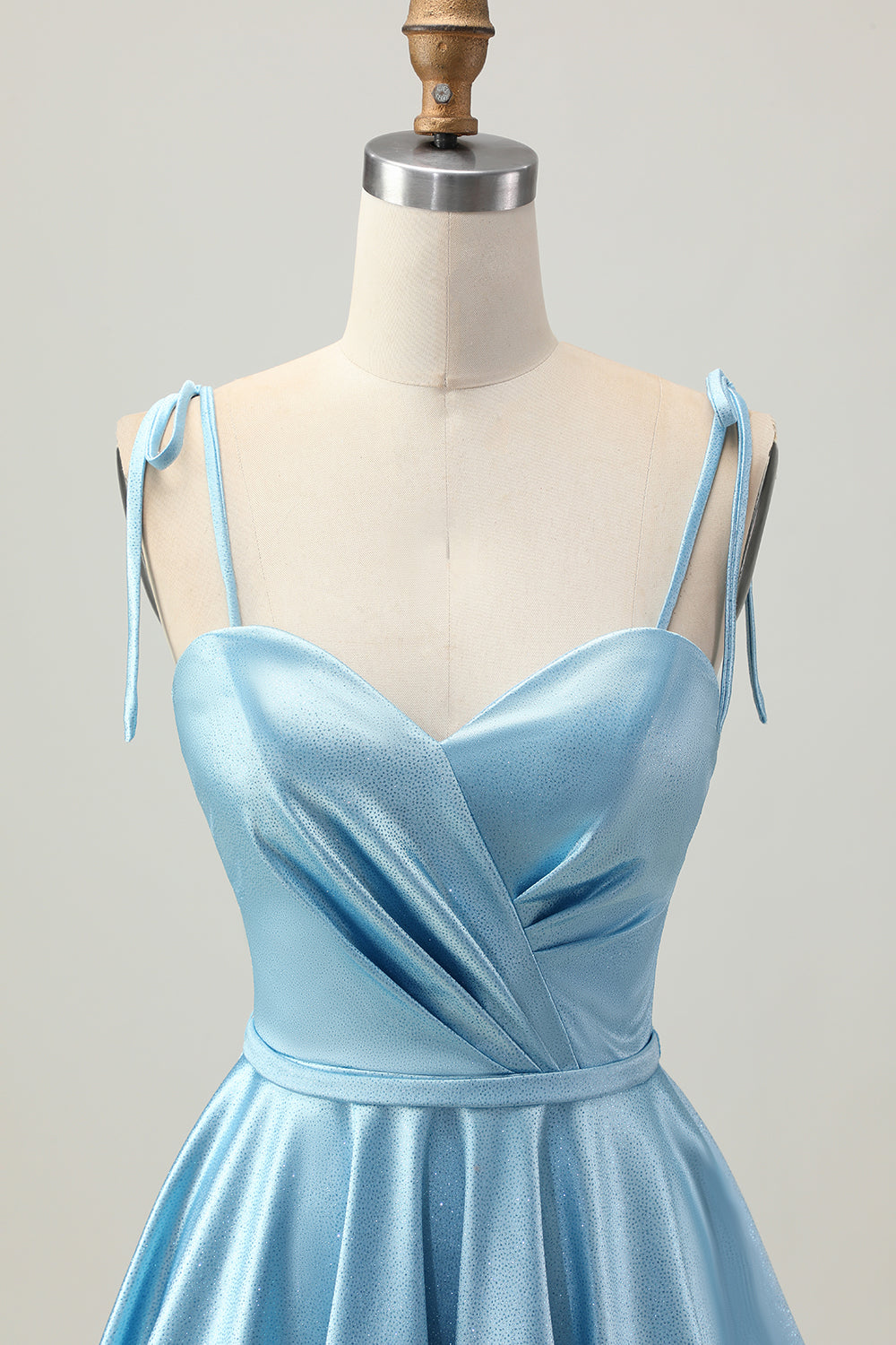 Blue Satin A Line Short Spaghetti Straps Homecoming Dress