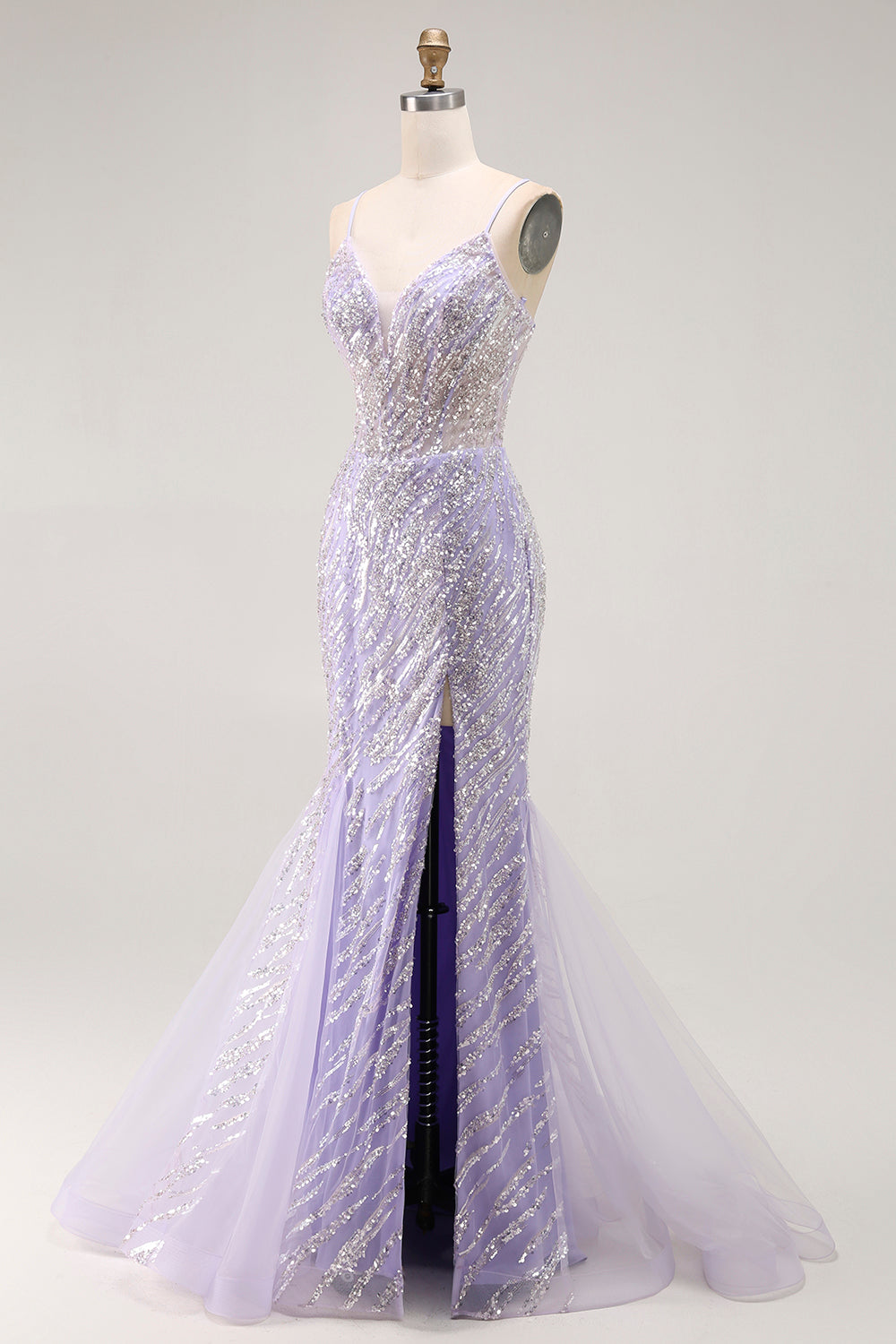 Mermaid Sequin Purple Long Prom Dress with Slit