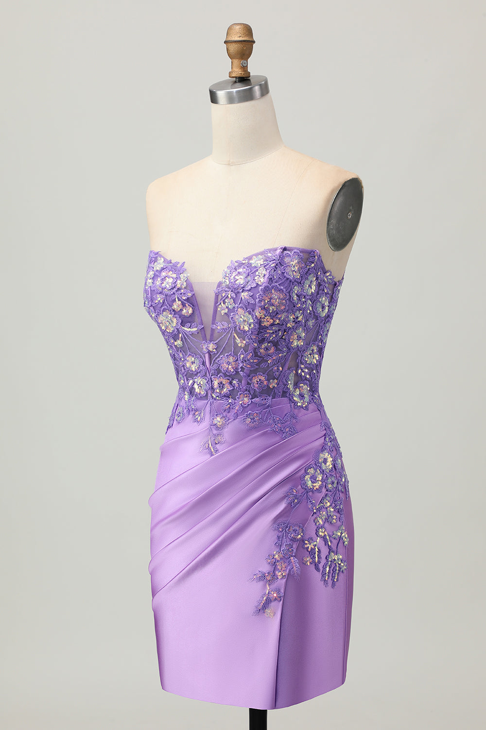 Sparkly Purple Bodycon Strapless Corset Ruched Sequins Short Homecoming Dress