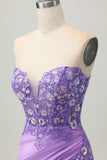 Sparkly Purple Bodycon Strapless Corset Ruched Sequins Short Homecoming Dress