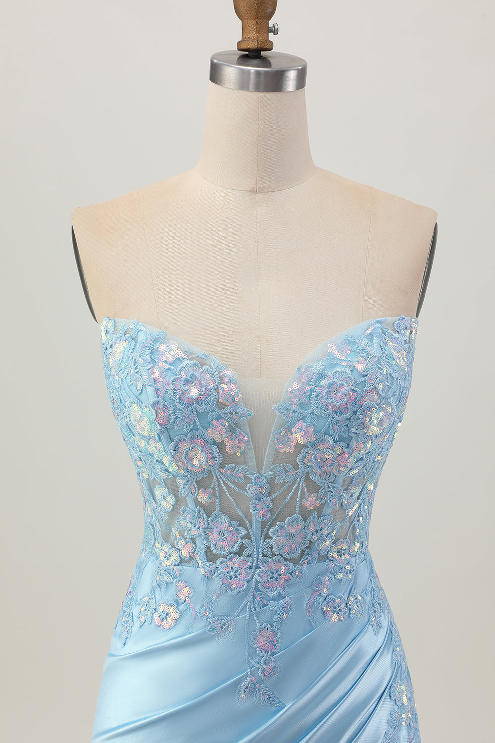Light Blue Bodycon Strapless Corset Ruched Sequins Short Homecoming Dress