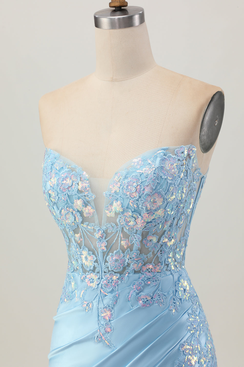 Light Blue Bodycon Strapless Corset Ruched Sequins Short Homecoming Dress