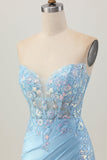 Light Blue Bodycon Strapless Corset Ruched Sequins Short Homecoming Dress